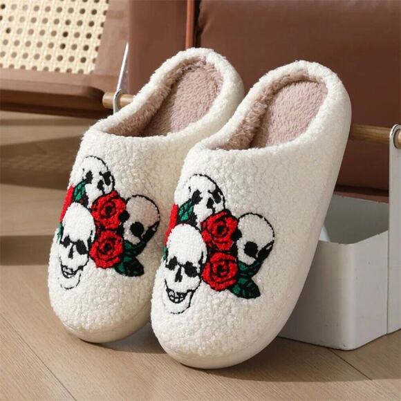 2/$30 NEW Skull Roses Slippers - Picture 3 of 7